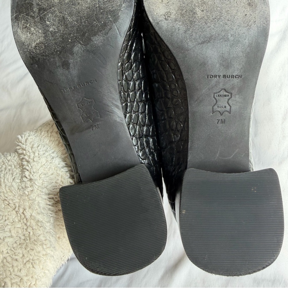 Tory Burch "Georgia" Pump Black Croc-Embossed Leather Pump Heel 7 Women's - Picture 14 of 16